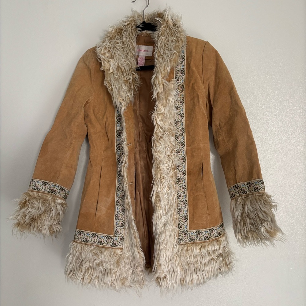 Women's Tan Faux Fur Trim Coat